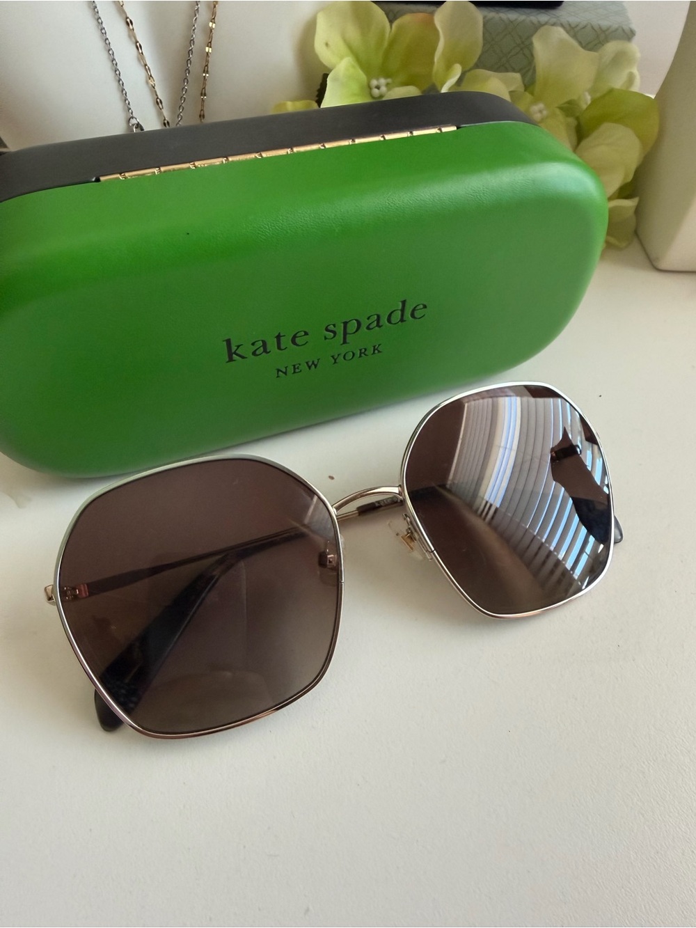 kate spade Gold Frame Brown Lens Oversized Sunglasses